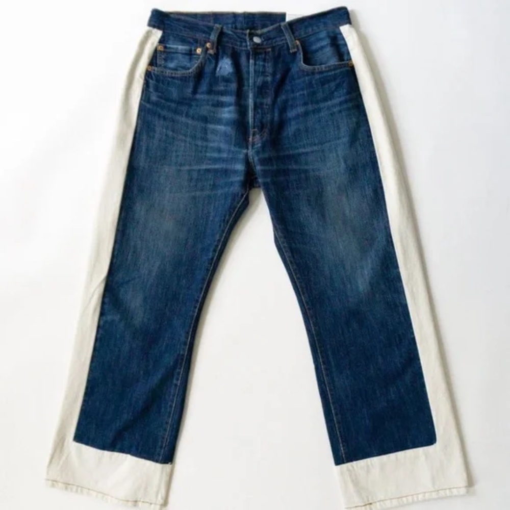 B SIDES Straight Leg Jeans Blue and Cream Two-Tone